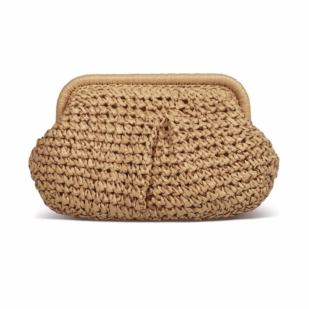 Straw Clutch Purse for Women, Cloud Dumpling Pouch, Straw Crossbody
